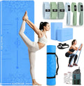 Alfombrilla de yoga gruesa, 6 bandas de resistencia de tela, paquete de 2 bloques de yoga, equipo de entrenamiento en casa, kit básico de inicio para principiantes de tonificación de cuerpo