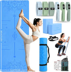 Alfombrilla de yoga gruesa, 6 bandas de resistencia de tela, paquete de 2 bloques de yoga, equipo de entrenamiento en casa, kit básico de inicio para principiantes de tonificación de cuerpo