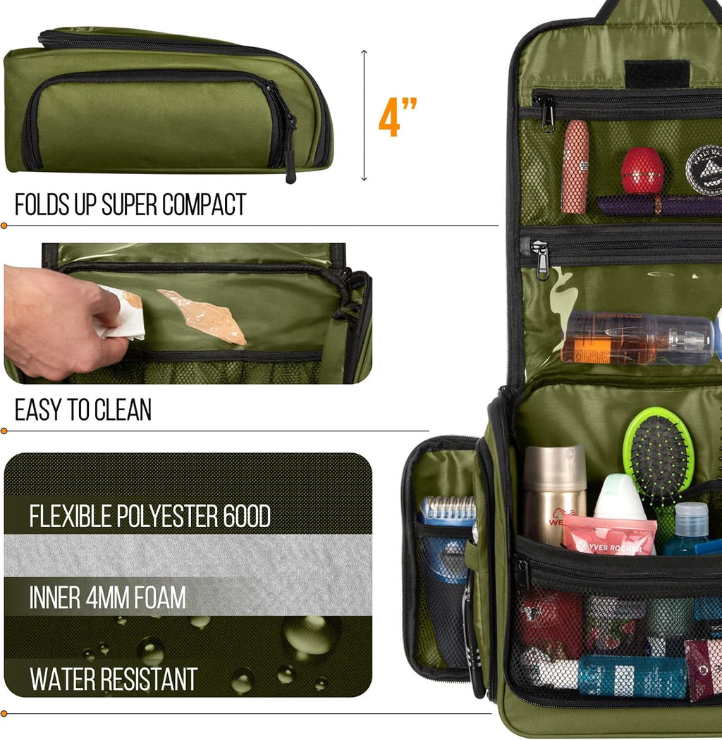 Neceser de viaje para hombres y mujeres (10.6 x 10.6 x 3.2 pulgadas), organizador grande de artículos de tocador colgantes, bolsa de higiene impermeable con gancho giratorio de metal XXL, con cremalleras resistentes y 19 compartimentos para artículos de