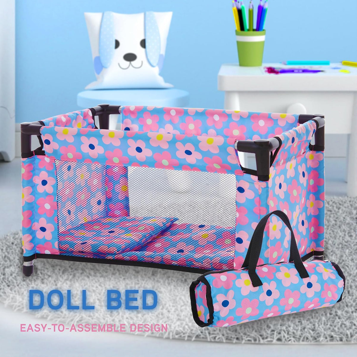 Juego de cochecito para muñeca bebé y columpio, juego de guardería