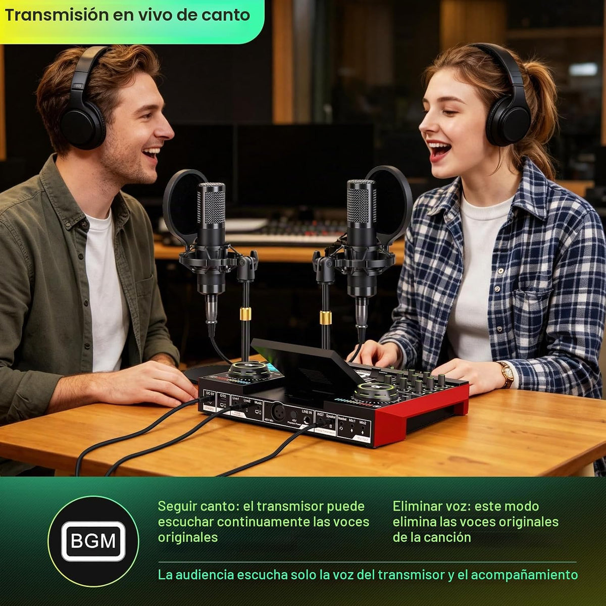 TENLAMP Paquete de mezclador de audio G10 Creator con micrófonos duales