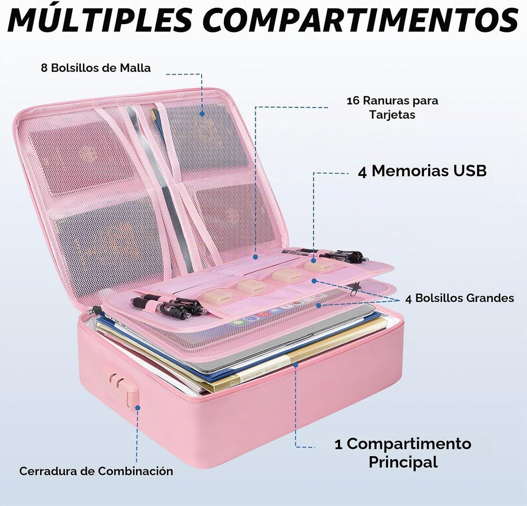 BALEINE Caja de documentos ignífuga con cerradura, bolsa de documentos ignífuga portátil impermeable, cajas de archivos ignífugas para documentos, caja organizadora de archivos para papeleo importante