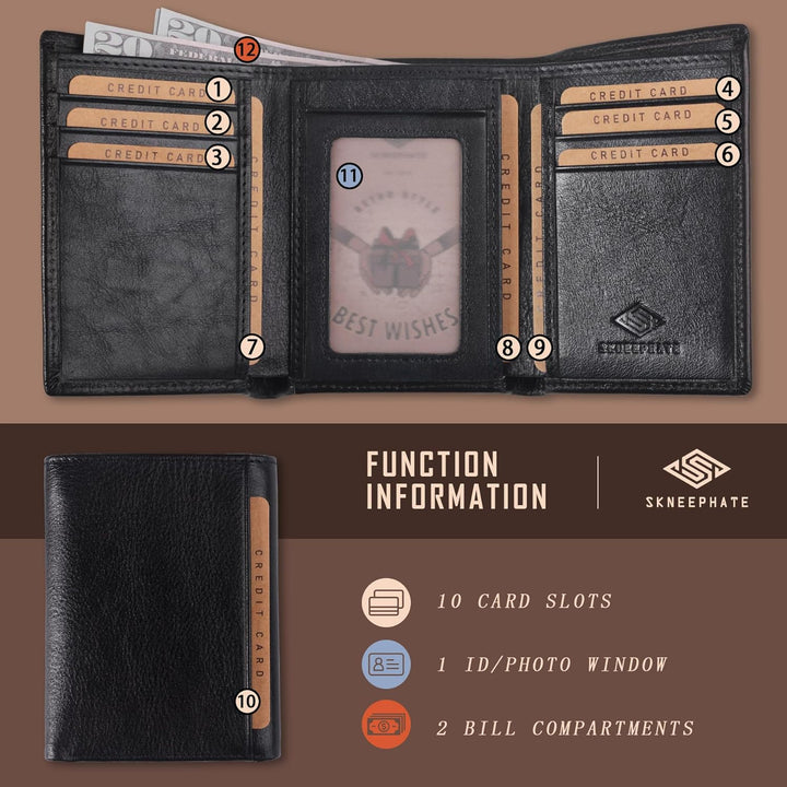 skneephate Billetera Tríptica para Hombre, Billeteras de Lobo para...