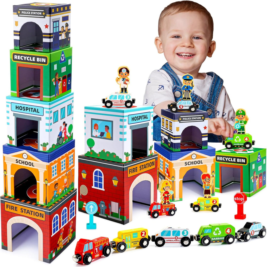 Juguetes apilables para bebés pequeños, autos magnéticos de madera...