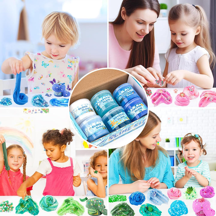 Paquete de 6 slimes, kit de slime azul, slime de nube de mantequill...