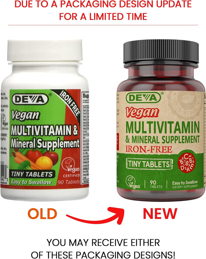 DEVA Suplemento multivitamínico y mineral vegano sin hierro, paquet...
