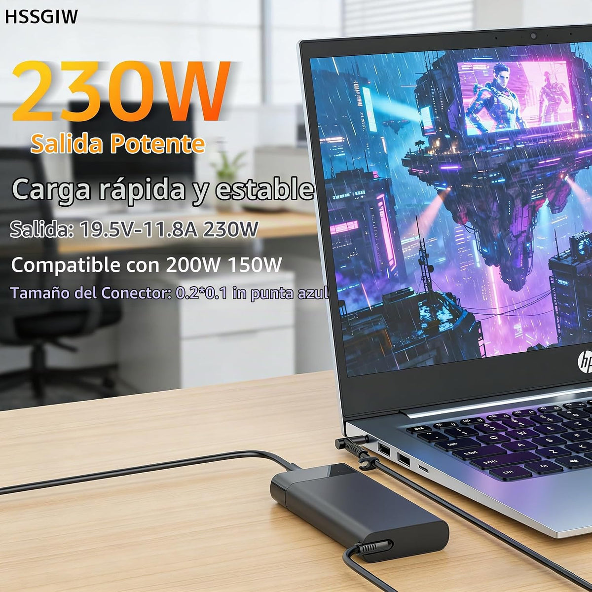 Cargador de punta azul de 230 W, 200 W, 0.2 in, apto para portátil HP OMEN
