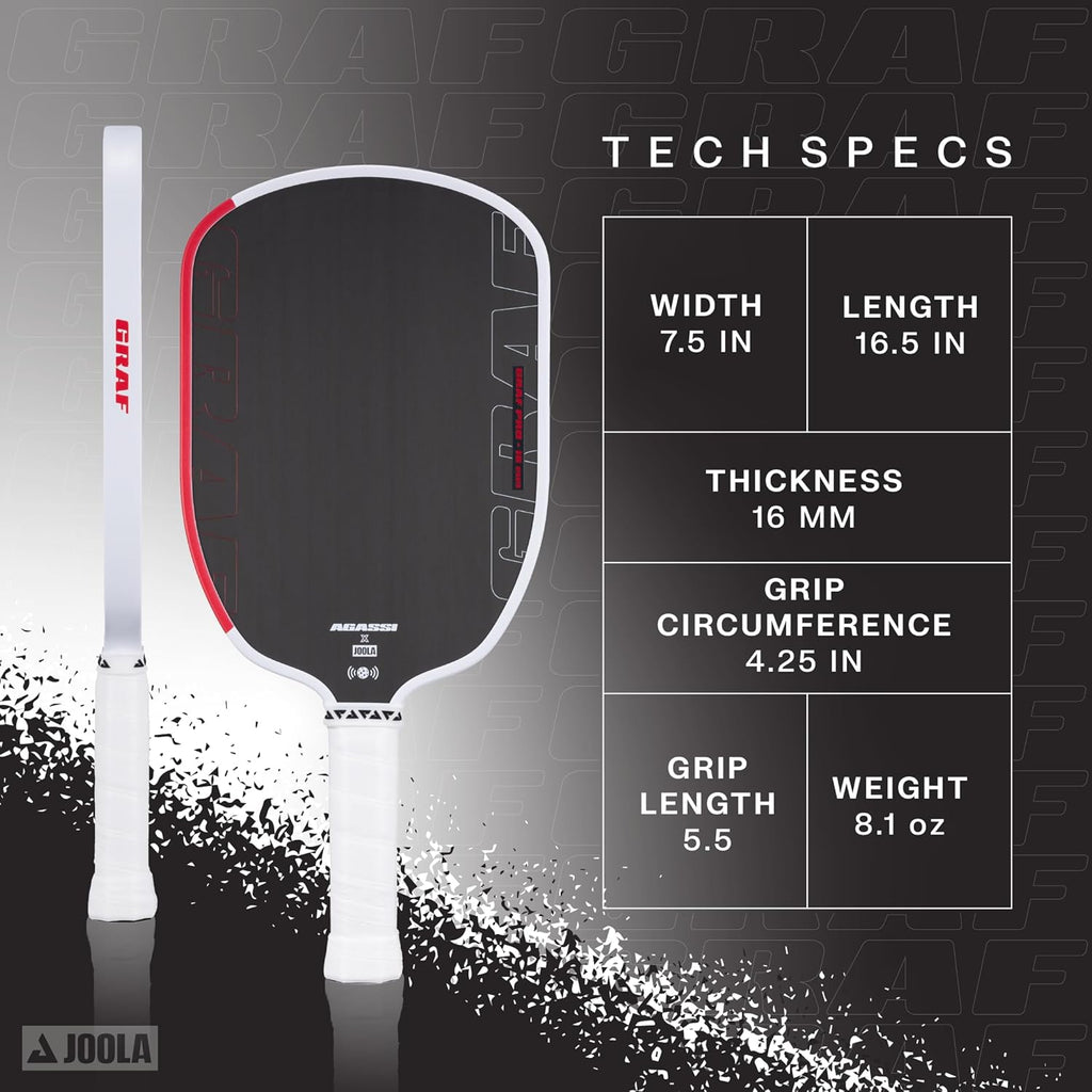 JOOLA GRAF Pro IV 16mm Pala de pickleball con punto óptimo extendido - Superficie de fibra de carbono aumenta el giro y el control - Película SK para potencia y punto óptimo más grande - Certificado