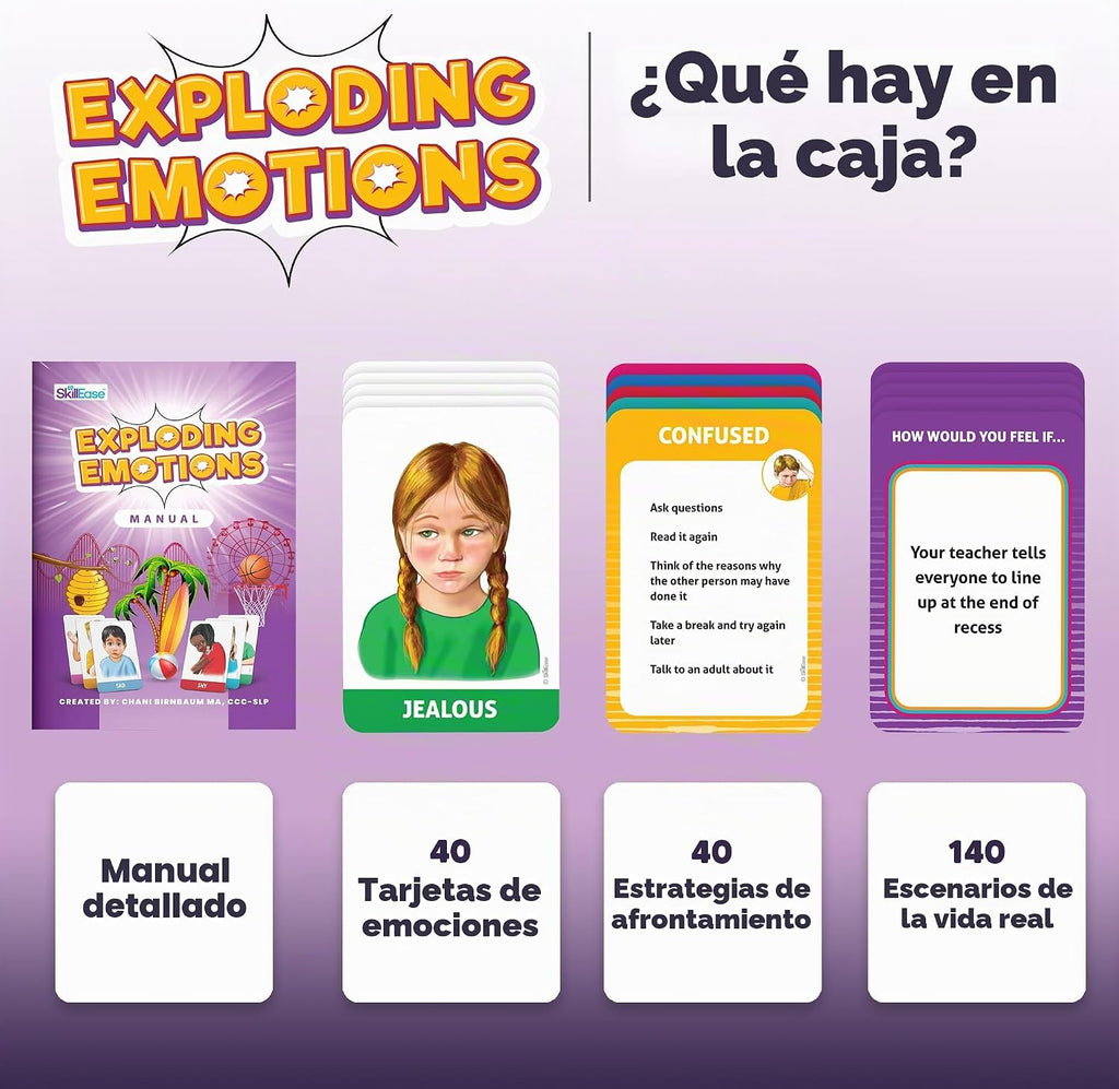 Tarjetas y juego de emociones explosivas: 2 en 1, diversión familiar divertida, aprendizaje socioemocional, tarjetas de sentimiento para niños, enseña habilidades sociales, autismo