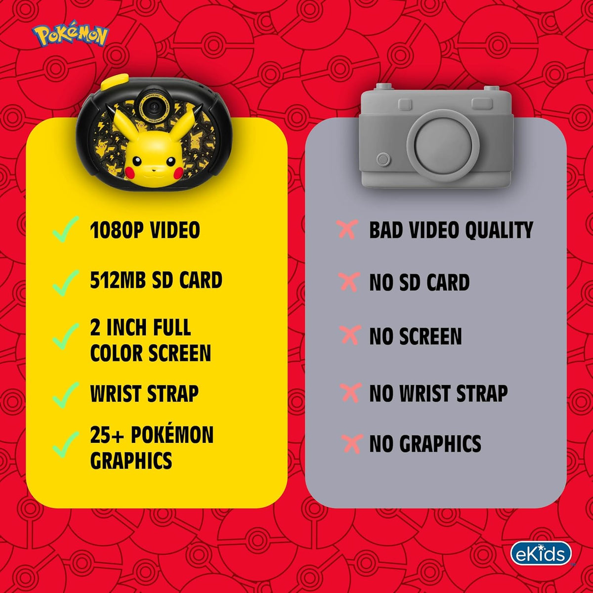 Cámara digital eKids Pokémon para niños con tarjeta SD, cámara digi...