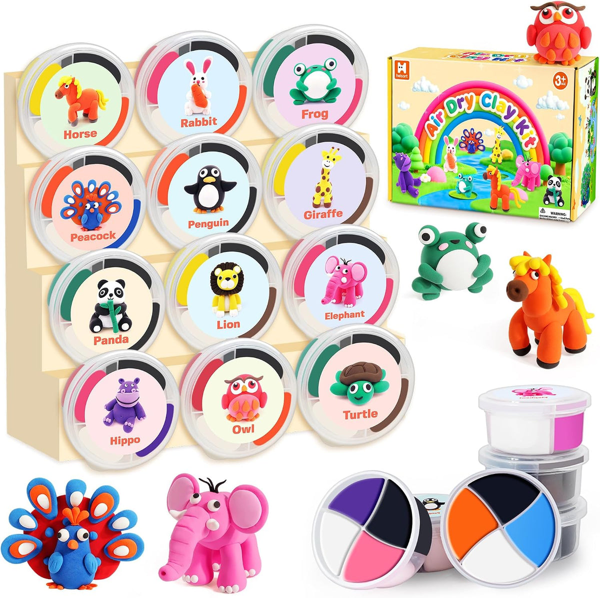 Helsort Kit de Arcilla para Secado al Aire para Niños, Set de 12 Arcillas para Modelar Animales, Manualidades para Niños