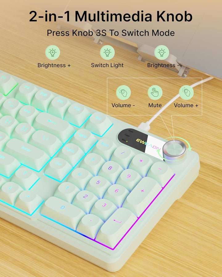 EWEADN Combo de teclado y mouse con cable con reposamuñecas desmont...