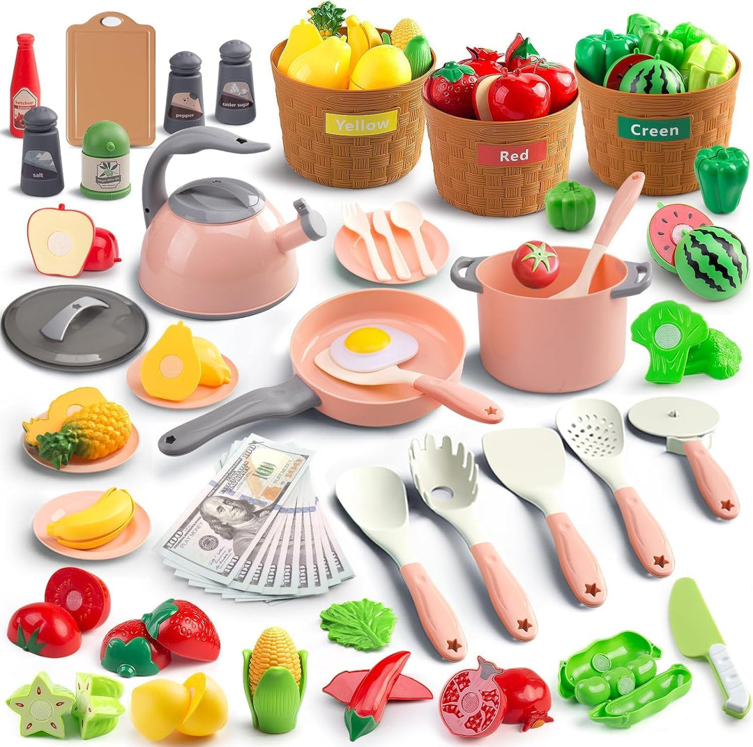 Juego de 90 accesorios de cocina, cocina de simulación con ollas, s...