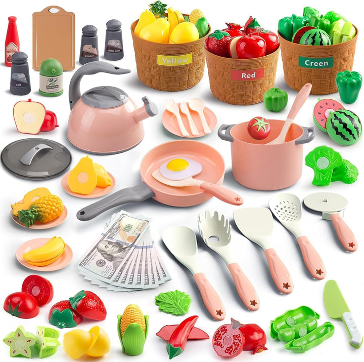 Juego de 90 accesorios de cocina, cocina de simulación con ollas, s...