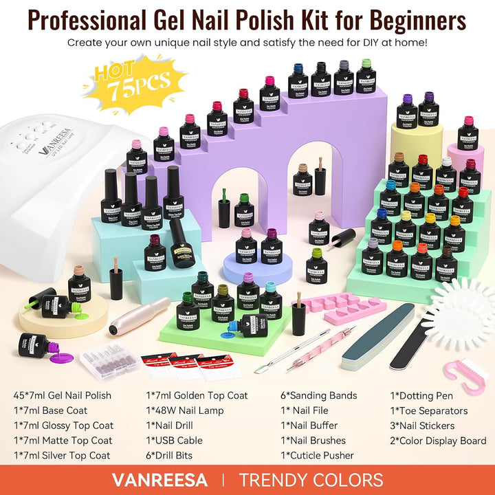 VANREESA Kit de esmalte de uñas en gel con luz UV y kit de lima de...