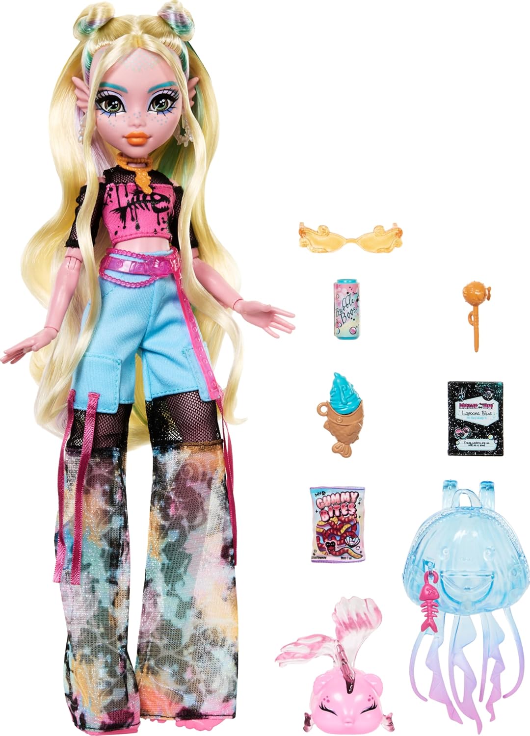 Monster High Muñeca Lagoona Blue en camiseta de malla y pantalones...