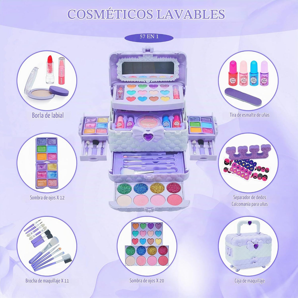 Juegos de maquillaje para niñas - Kit de maquillaje lavable real para niñas