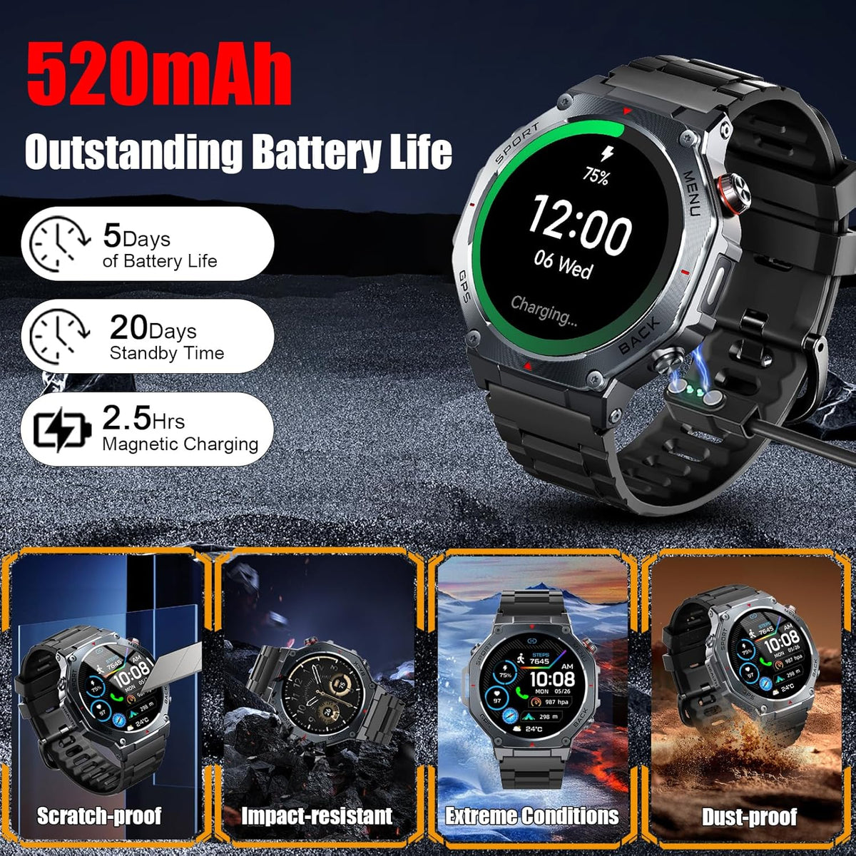 Reloj inteligente militar para hombre con GPS de doble banda