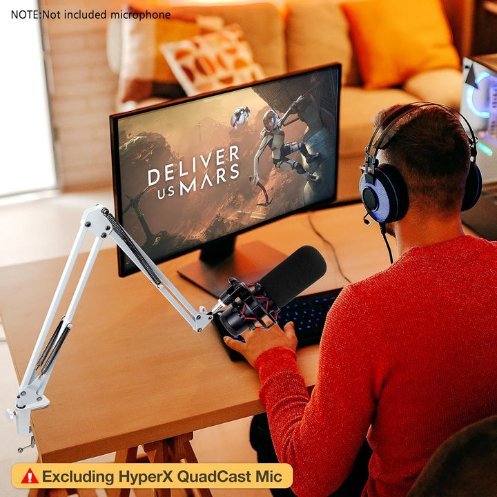 Para HyperX QuadCast S White Boom Arm - Brazo de micrófono blanco c...