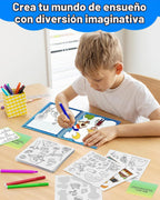 D-FantiX Mi Kit de Arte de Libro de Historias, Set de Actividades Creativa de Escritura y Dibujo para Niños y Niñas, Kit de Creación de Libro de Historietas de Tapa Dura con Adhesivos, Suministros de