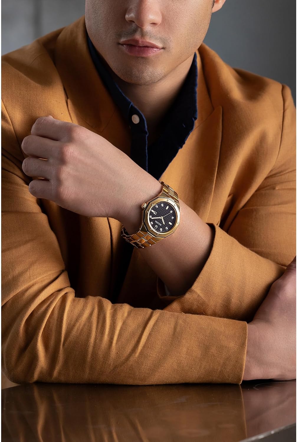 Bulova Reloj de cuarzo clásico para hombre de acero inoxidable de 3 manecillas con diamantes y día/fecha, 44mm