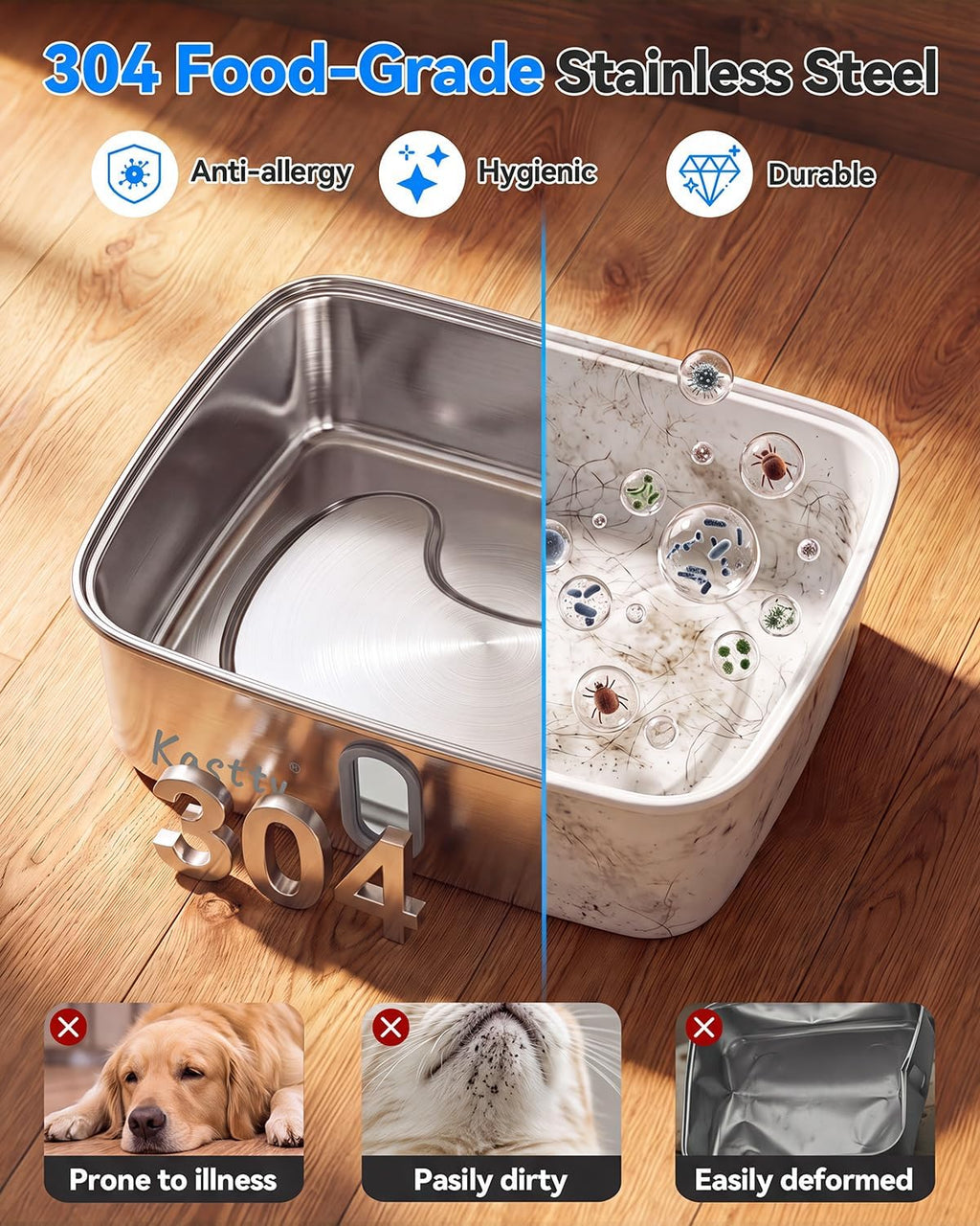 Kastty Fuente de agua para perros de acero inoxidable 4Gal/15L para