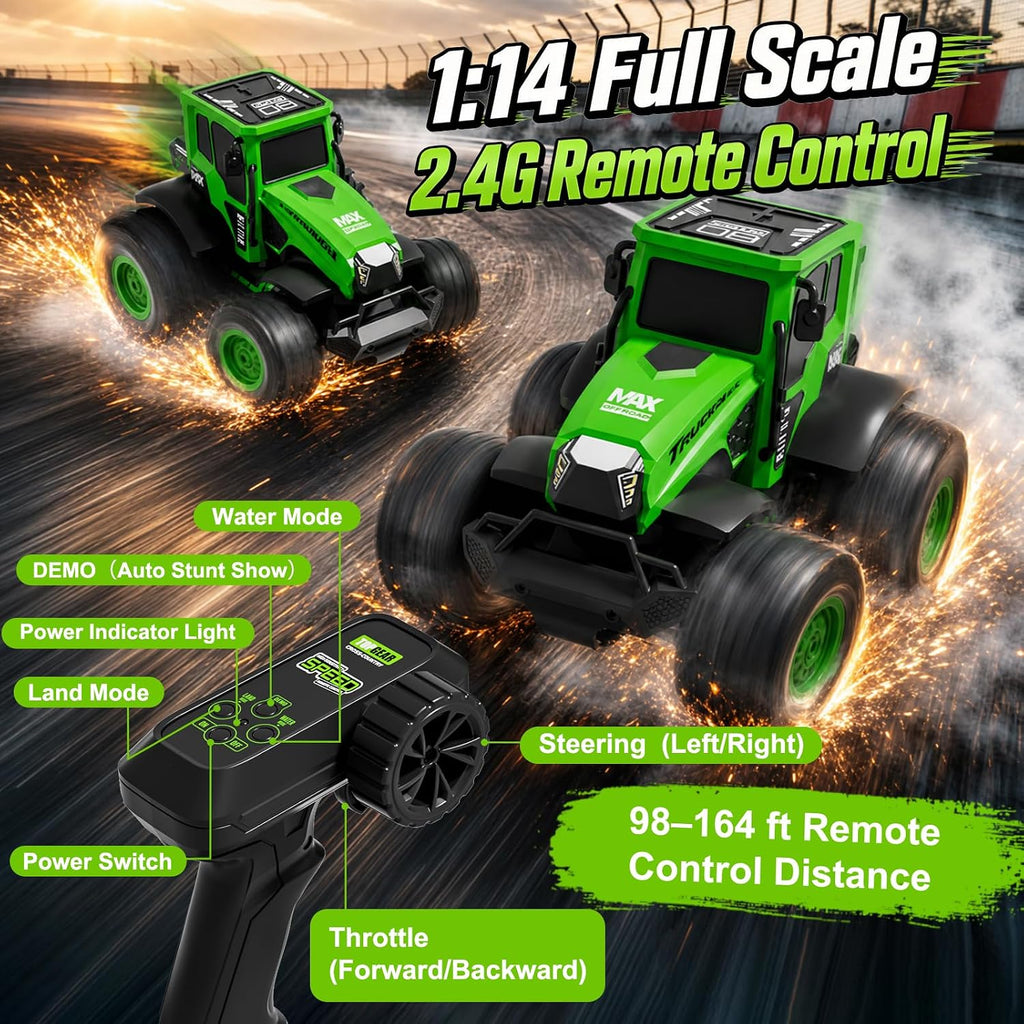 1:14 Amphibious Farm RC Tractor, 2.4GHz 4WD Off-Road Waterproof Stunt Car
