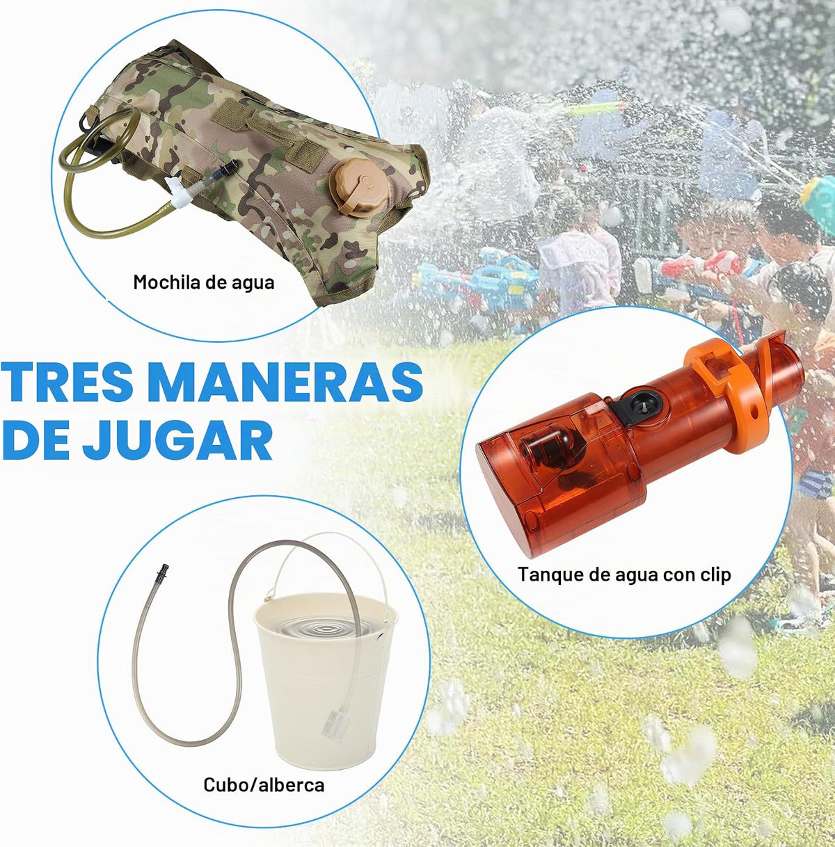 Gatling - Pistola de agua eléctrica con tanque de mochila, barril de
