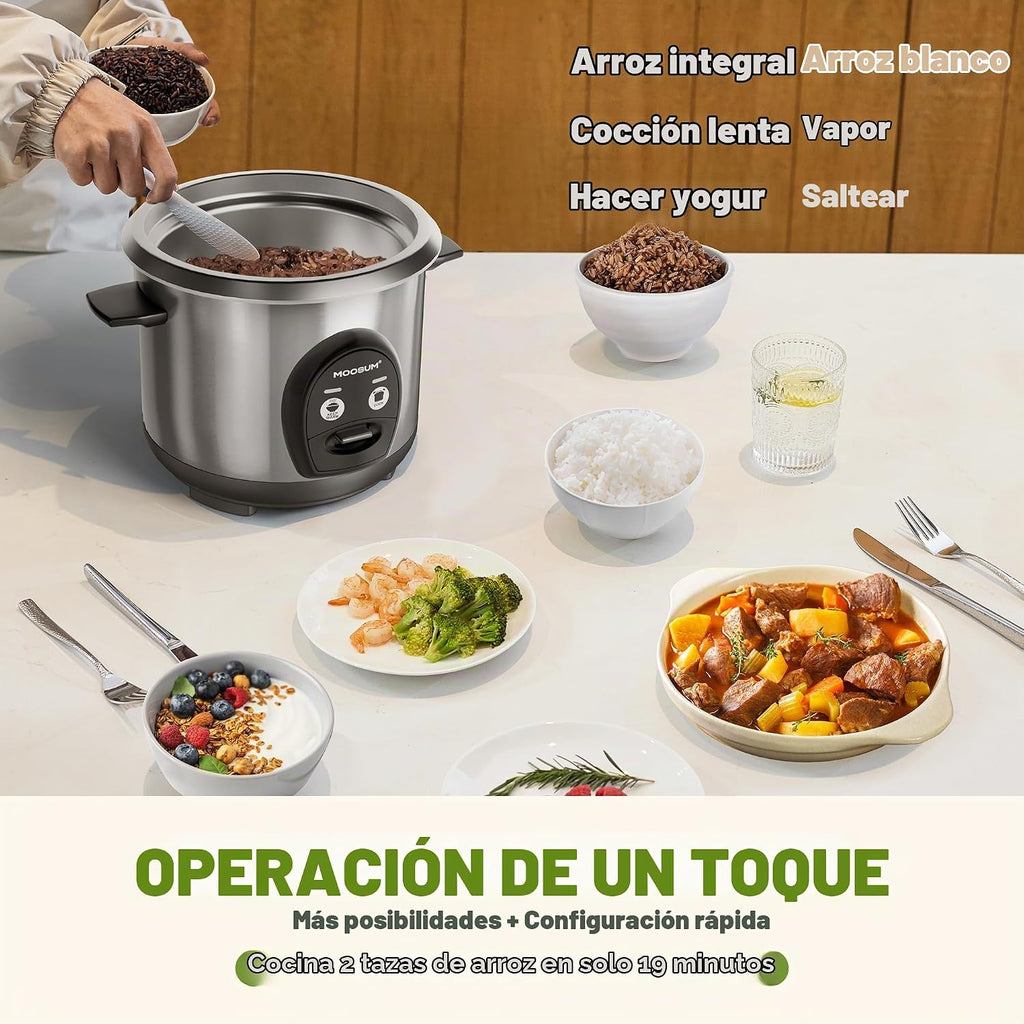Olla arrocera sin cocer de 3 tazas, pequeña, de acero inoxidable, olla interior no tóxica, multifunción con un solo toque para arroz, salteado/yogur, apta para lavavajillas, tamaño de 1 a 3 personas, color plateado