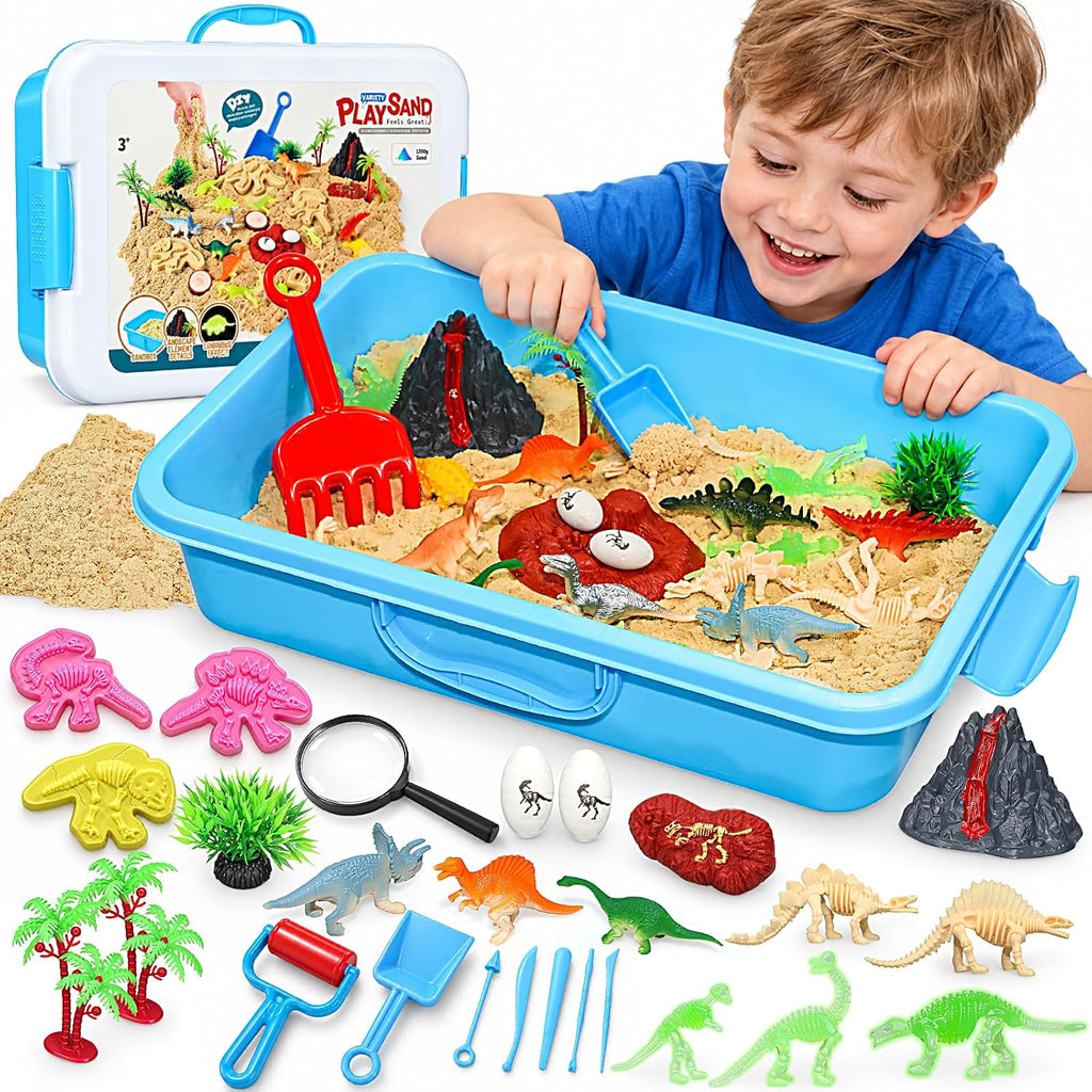 Kit de arena sensorial de dinosaurio, caja de arena sensorial con