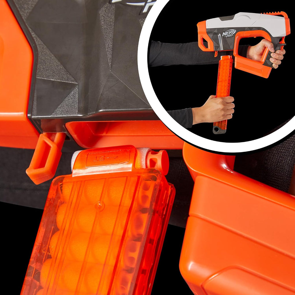 Nerf Pro Sender - Lanzador de dardos semiautomático de longitud media, 150 FPS, 30 dardos Nerf Pro de longitud media, cargador de 15 dardos, lentes, regalos para adolescentes, mayores de 14 años