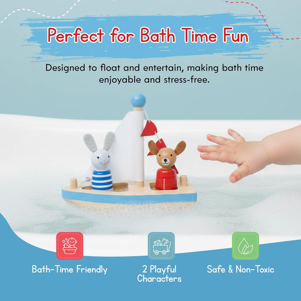 Jack Rabbit Creations Juguete de baño de velero de madera - Perro y