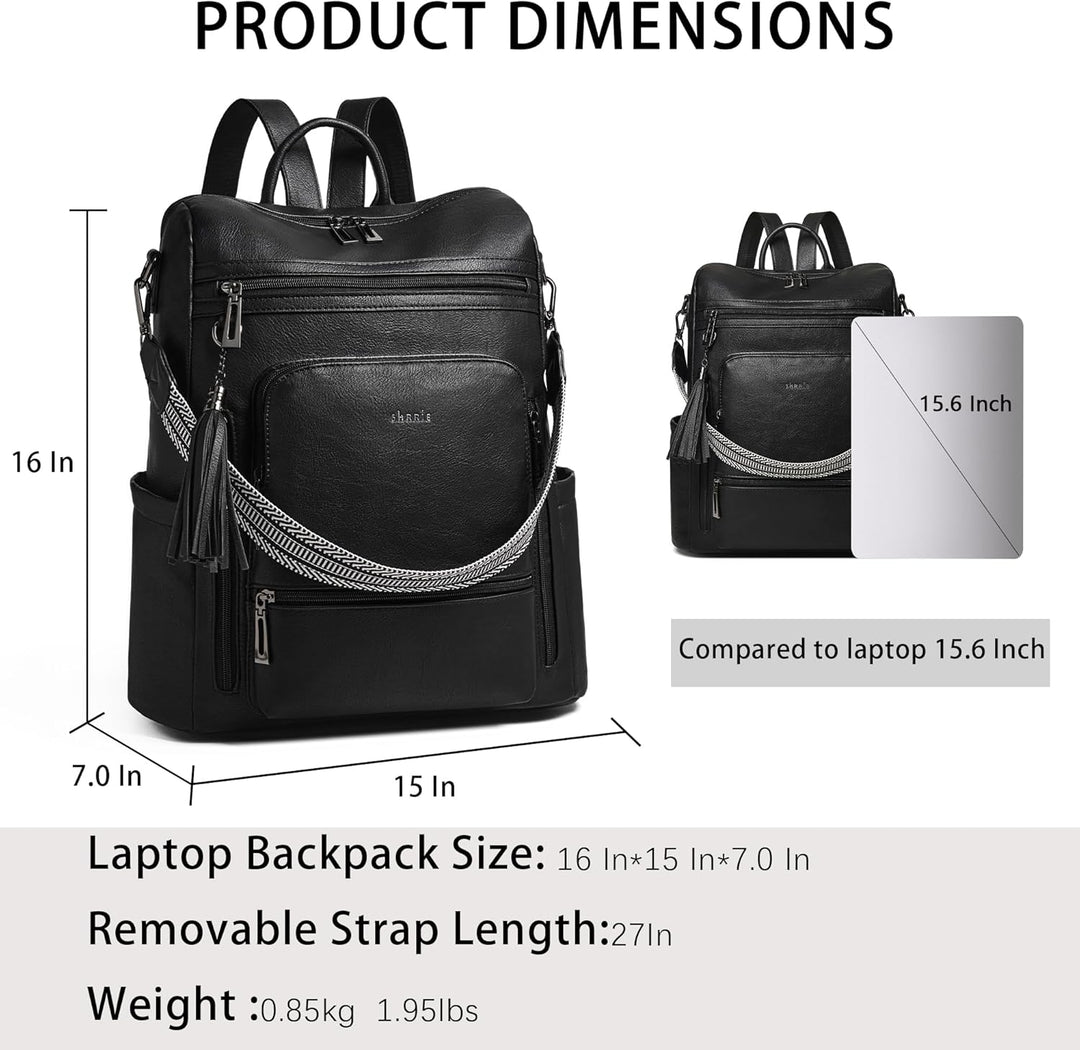 Shrrie: mochila de cuero vegano para laptop de 14 pulgadas para muj...