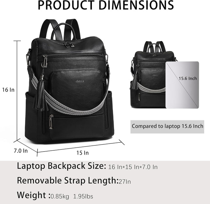 Shrrie: mochila de cuero vegano para laptop de 14 pulgadas para muj...