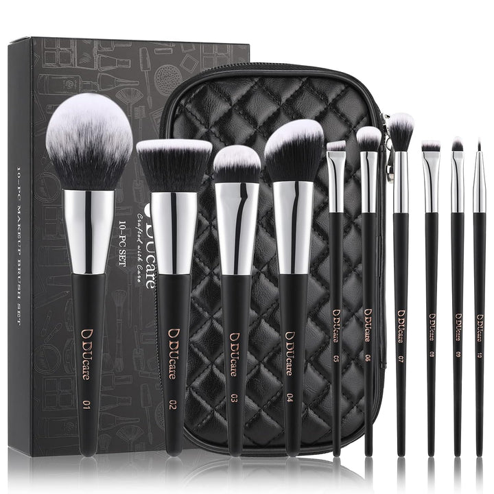 DUcare Brochas de maquillaje con estuche, 10 piezas de brochas de m...