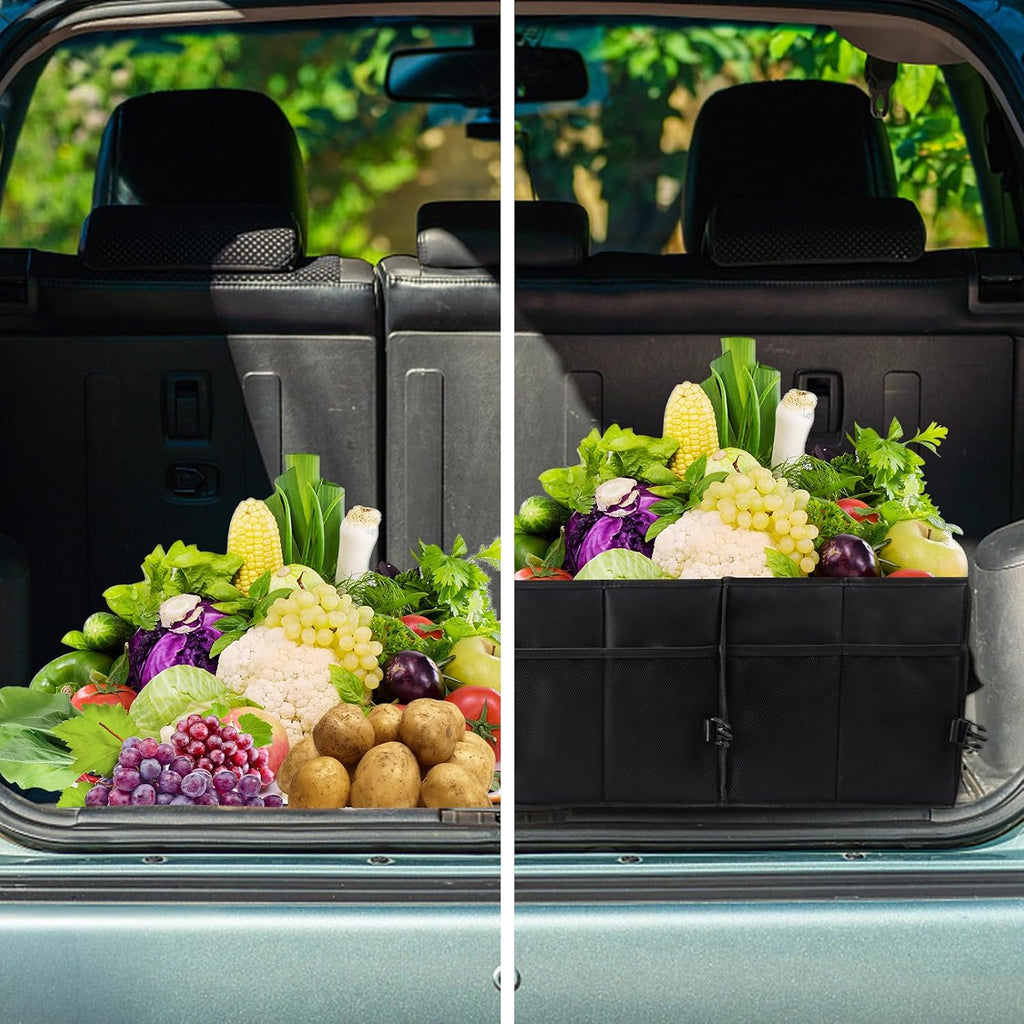Organizador de maletero extragrande de 98 litros, plegable, con divisores extraíbles y correas de seguridad ajustables para automóvil, SUV, camioneta