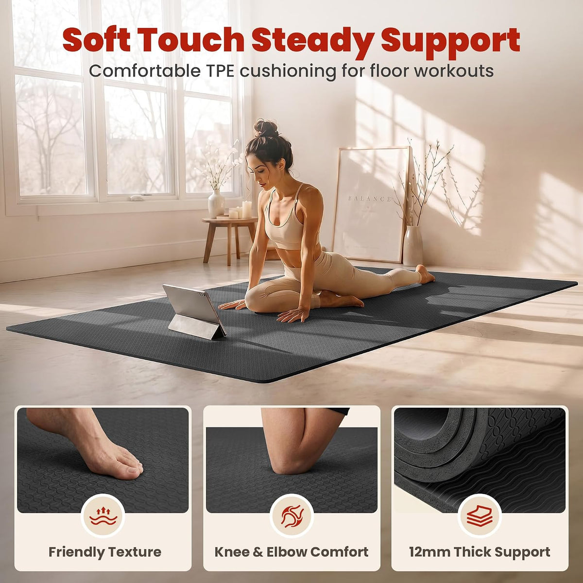 Colchoneta de Yoga Grande, 6' x 4' / 6' x 3' x 6 mm / 8 mm / 12 mm de espesor para entrenamiento