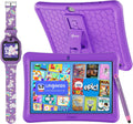 Contixo Paquete de tableta y reloj inteligente para niños de 10 pulgadas, Epic & Lingokids, tableta Android de aprendizaje para niños, 32 GB, reloj educativo con juegos, cámara, reproductor de música, alarma, papel tapiz personalizable, morado