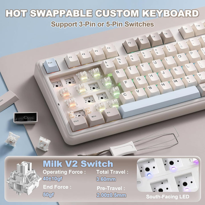YUNZII B98 PRO QMK\/VIA Wireless Mechanical Gaming Keyboard, 96% La...