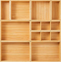Fabsome Organizador de cajones, juego de 9 cajas de almacenamiento de madera de bambú para cocina, escritorio de maquillaje, cajas de almacenamiento para cubiertos, cubiertos, cubiertos, bandeja pequeña de madera para baño, oficina