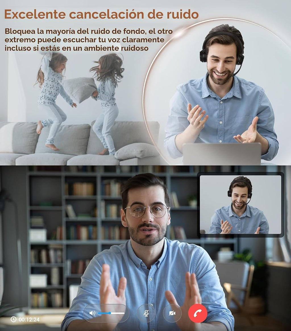 Auriculares inalámbricos con micrófono para el trabajo, auriculares