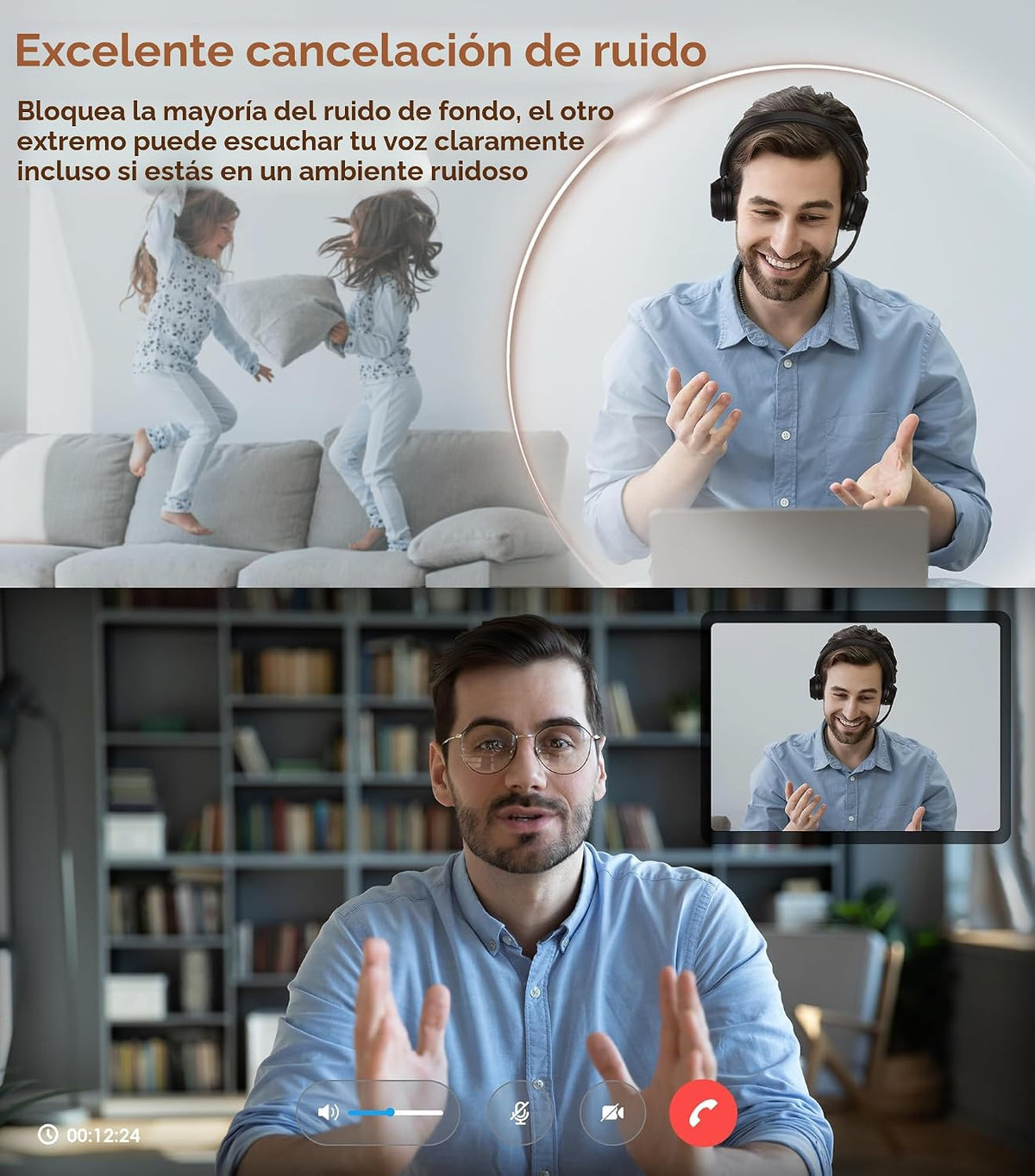 Auriculares inalámbricos con micrófono para el trabajo, auriculares