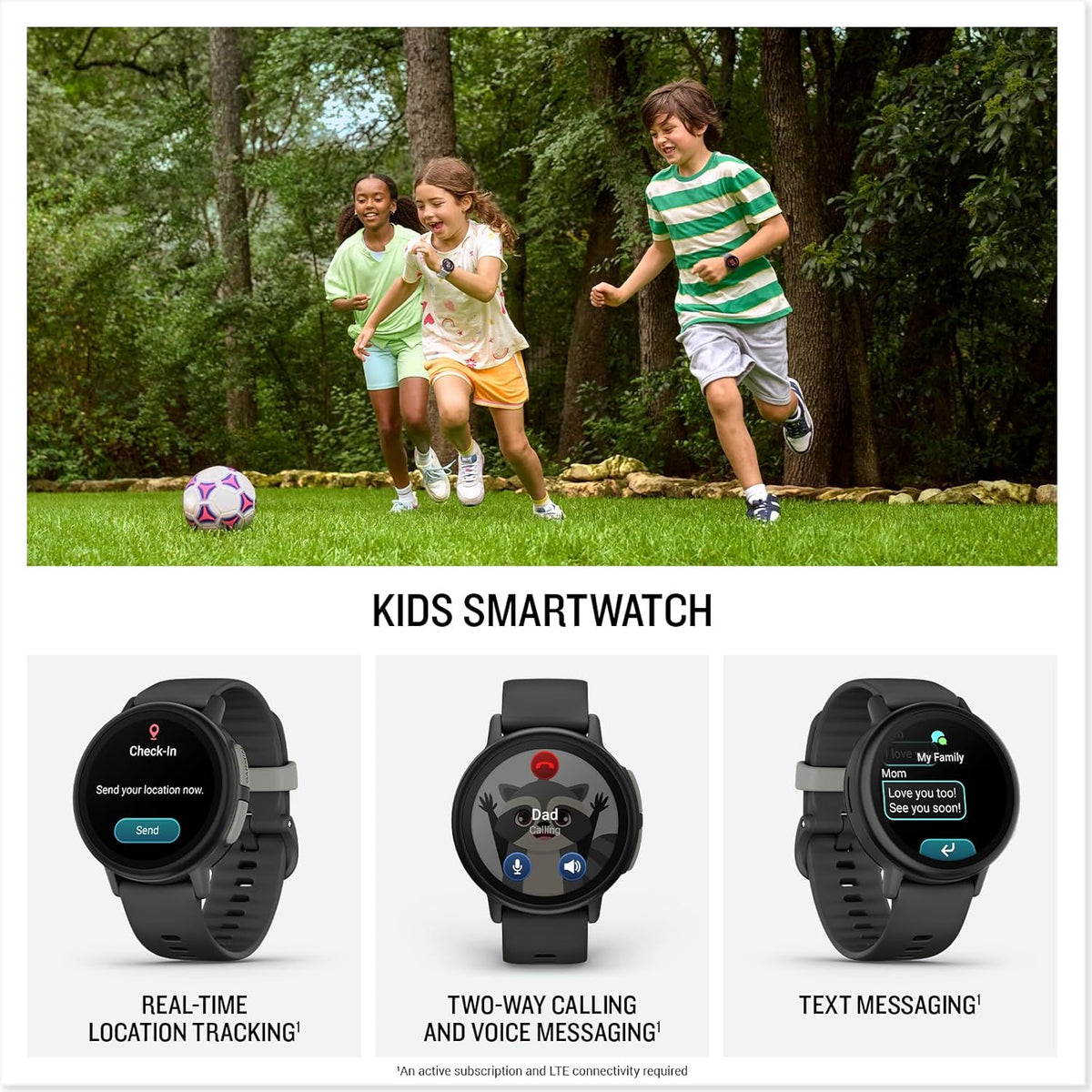 Garmin Bounce™ 2, Reloj inteligente para niños con funciones de llamada, mensajería y seguimiento de ubicación, color gris pizarra