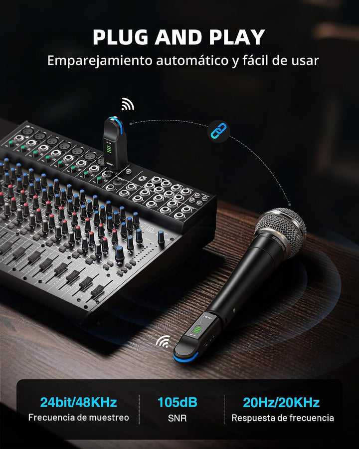 LEKATO Receptor transmisor XLR inalámbrico de 2.4 GHz para micrófon...