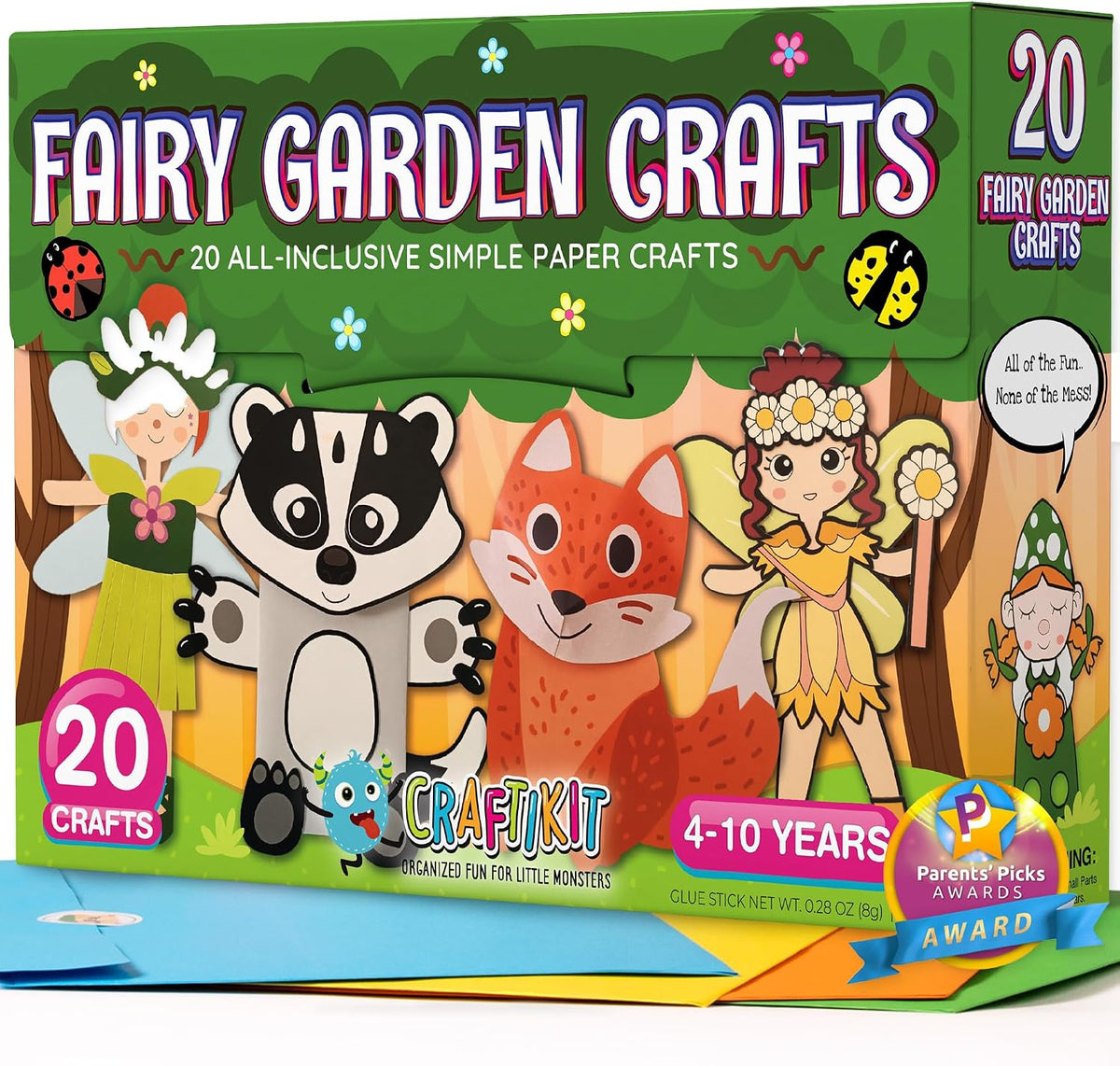 Craftikit 20 galardonadas manualidades de jardín de hadas para niños, 20 manualidades divertidas de papel todo incluido, kit de jardín de hadas para niños de 3 a 10 años