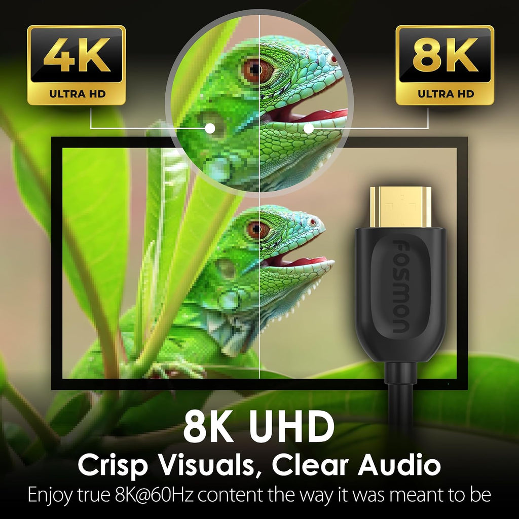 Fosmon - Cable HDMI de 8 K, 25 pies de largo, cable ultra-alta velocidad HDMI 2.1, 48 Gbps, 8 K a 60 Hz, 4 K a 120 Hz, compatible con TV UHD, HDTV, streaming, laptop, PC, monitor, proyector, Blu-ray