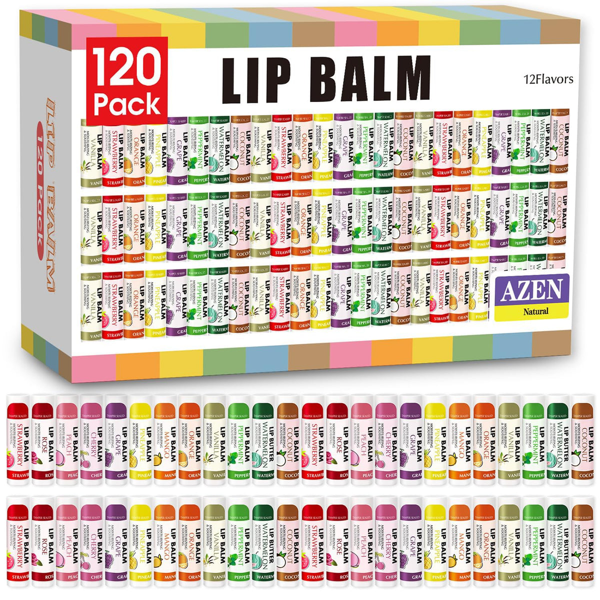 AZEN Paquete de 120 bálsamos labiales a granel, bálsamos labiales h...