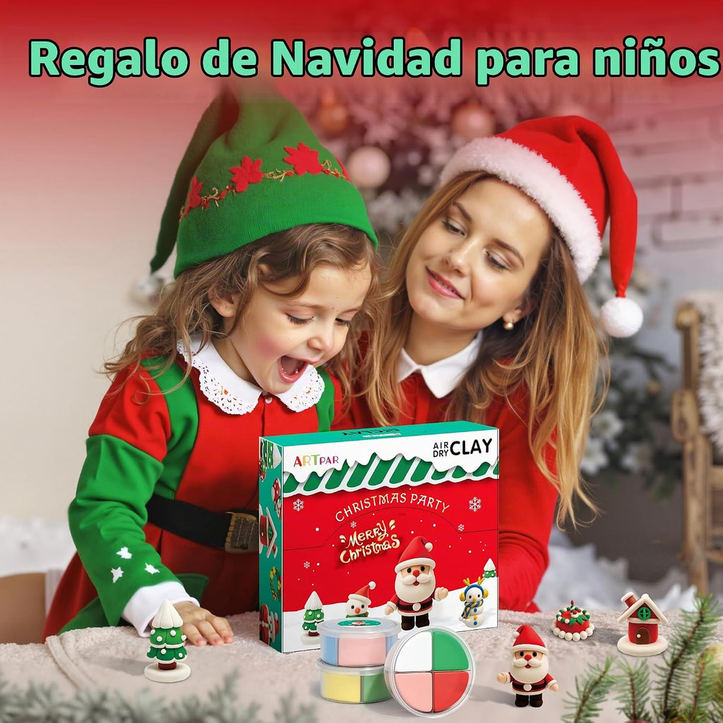 Arcilla de secado al aire para niños, kit de arcilla mágica para modelar y manualidades de Navidad, regalo