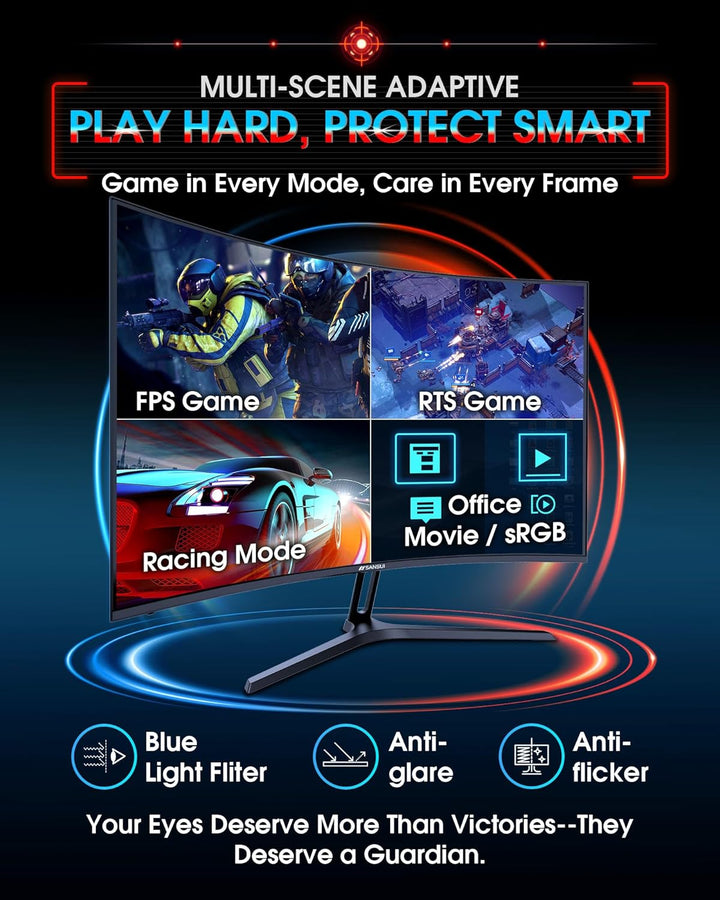 SANSUI Monitor curvo para juegos de 27 pulgadas 240Hz FHD 1080P, mo...