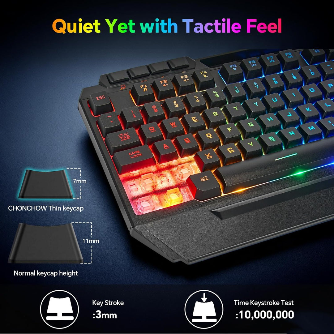 CHONCHOW Combo de teclado y mouse para juegos, USB con cable RGB, r...